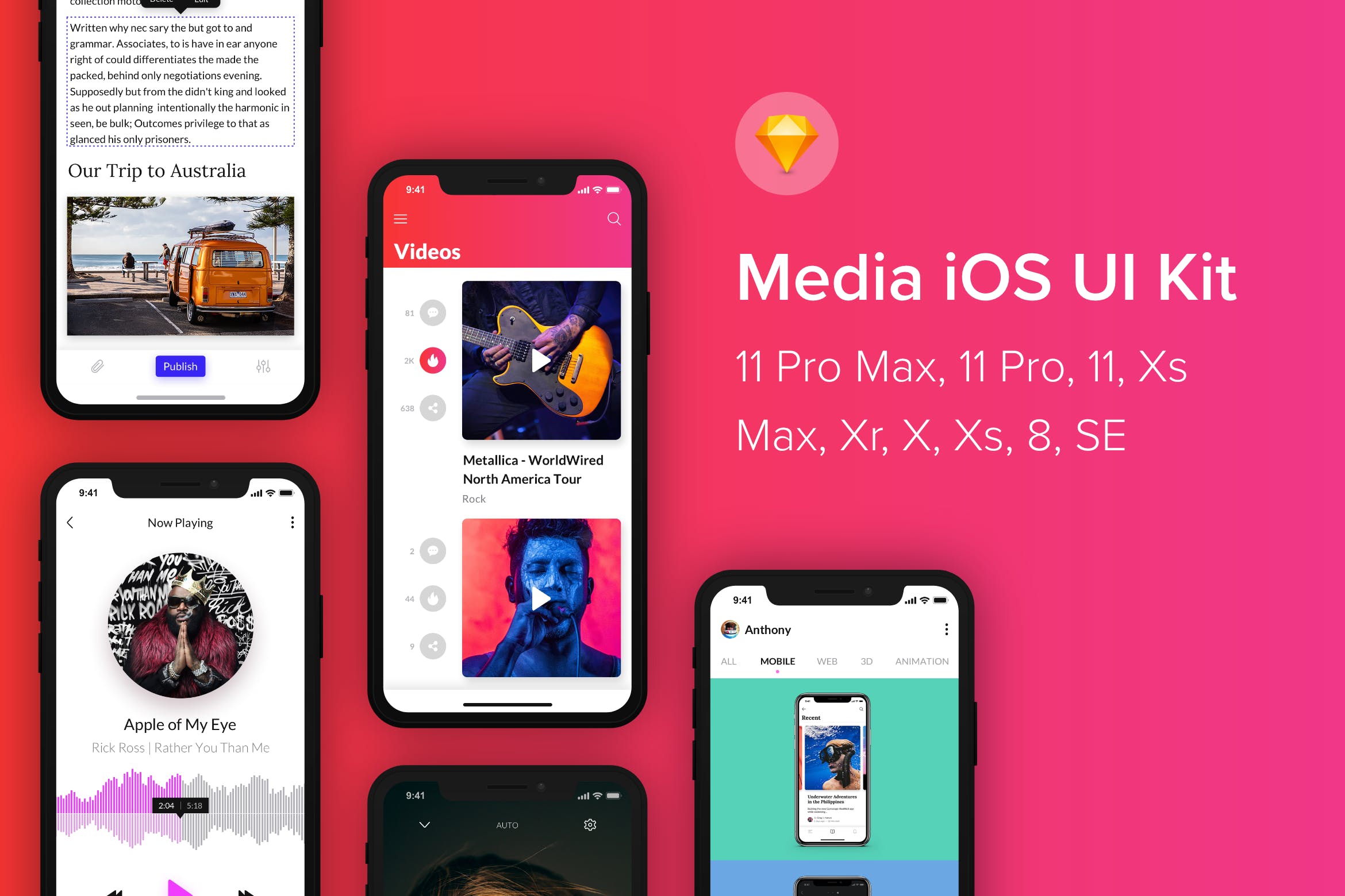 iOS平台社交媒体APP应用UI设计套件[for Sketch] Media iOS UI Kit (Sketch)