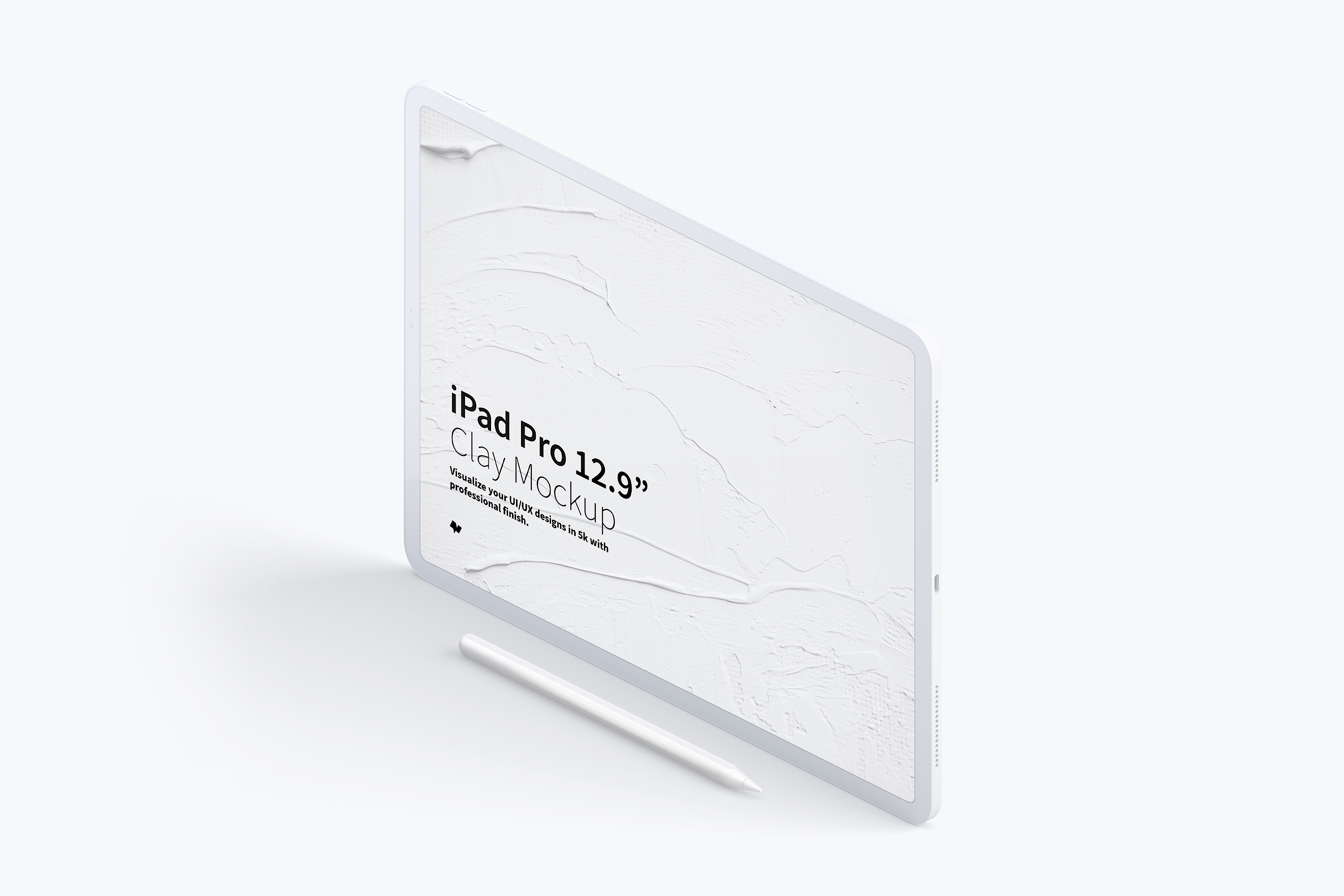 iPad Pro黏土陶瓷材质平板电脑屏幕演示左视图样机03 Clay iPad Pro 12.9 Mockup, Isometric Left View 03