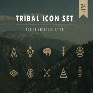 美国土著部落手绘矢量图标集 Tribal Icon Set