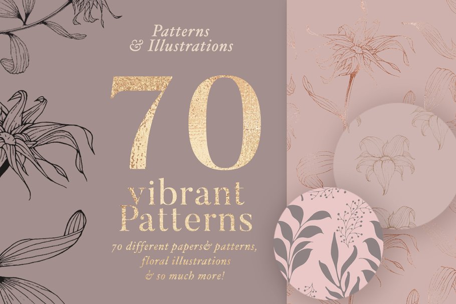 插画&黄金数字纸张图案纹理 Illustrations & Gold Digital Papers
