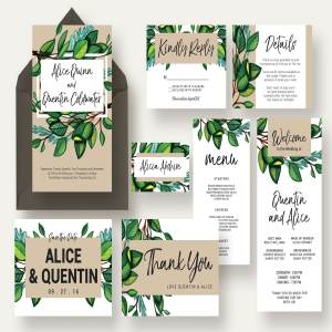 绿枝婚礼邀请函设计模板套装 Greenery Branch Wedding Suite