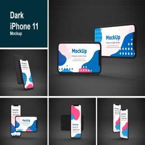 黑色背景iPhone 11智能手机屏幕预览样机 Dark iPhone 11 Mockup