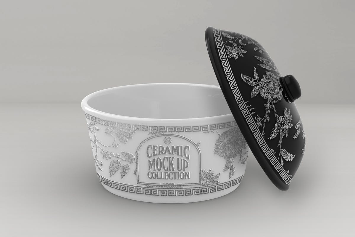 浮雕陶瓷餐具样机模板 Ceramic Pot Packaging MockUp