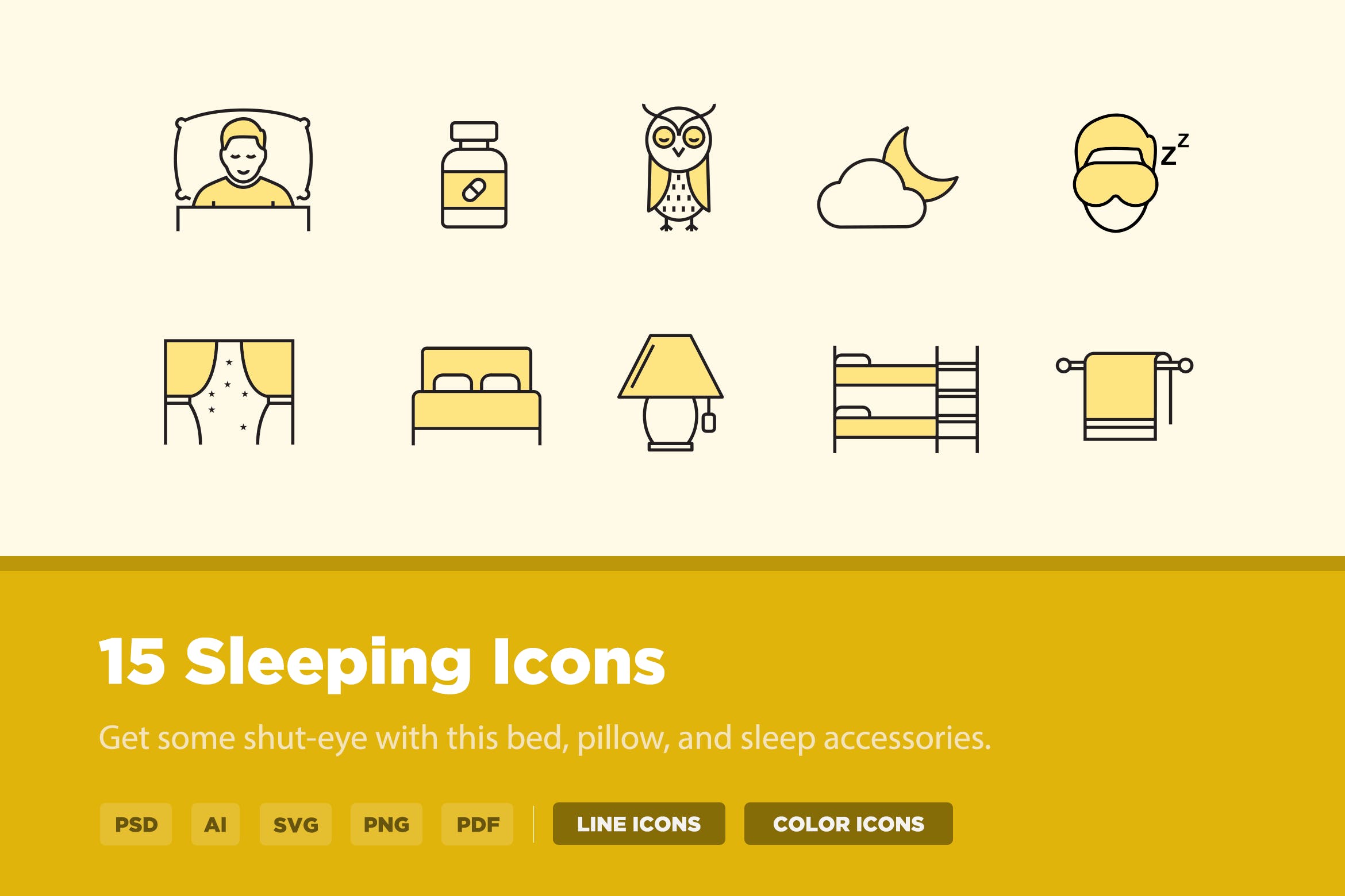 15枚睡眠主题矢量图标素材 15 Sleeping Icons