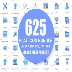 现代多领域蓝色扁平化设计图标 Flat Icons Blue Style
