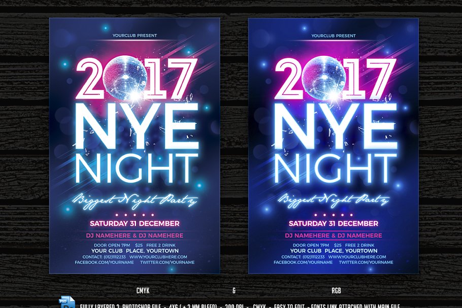 新年倒数狂欢派对传单模板 New Year Eve