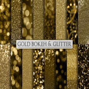 奢华金色闪光散景背景纹理 Gold Bokeh and Glitter Backgrounds