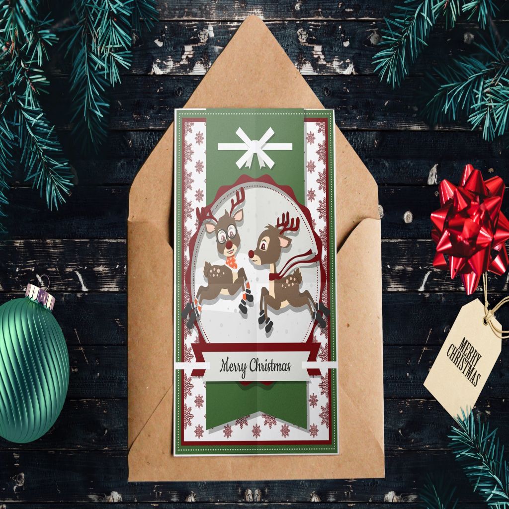 可爱的小鹿圣诞节贺卡设计模板 Christmas Card Template插图