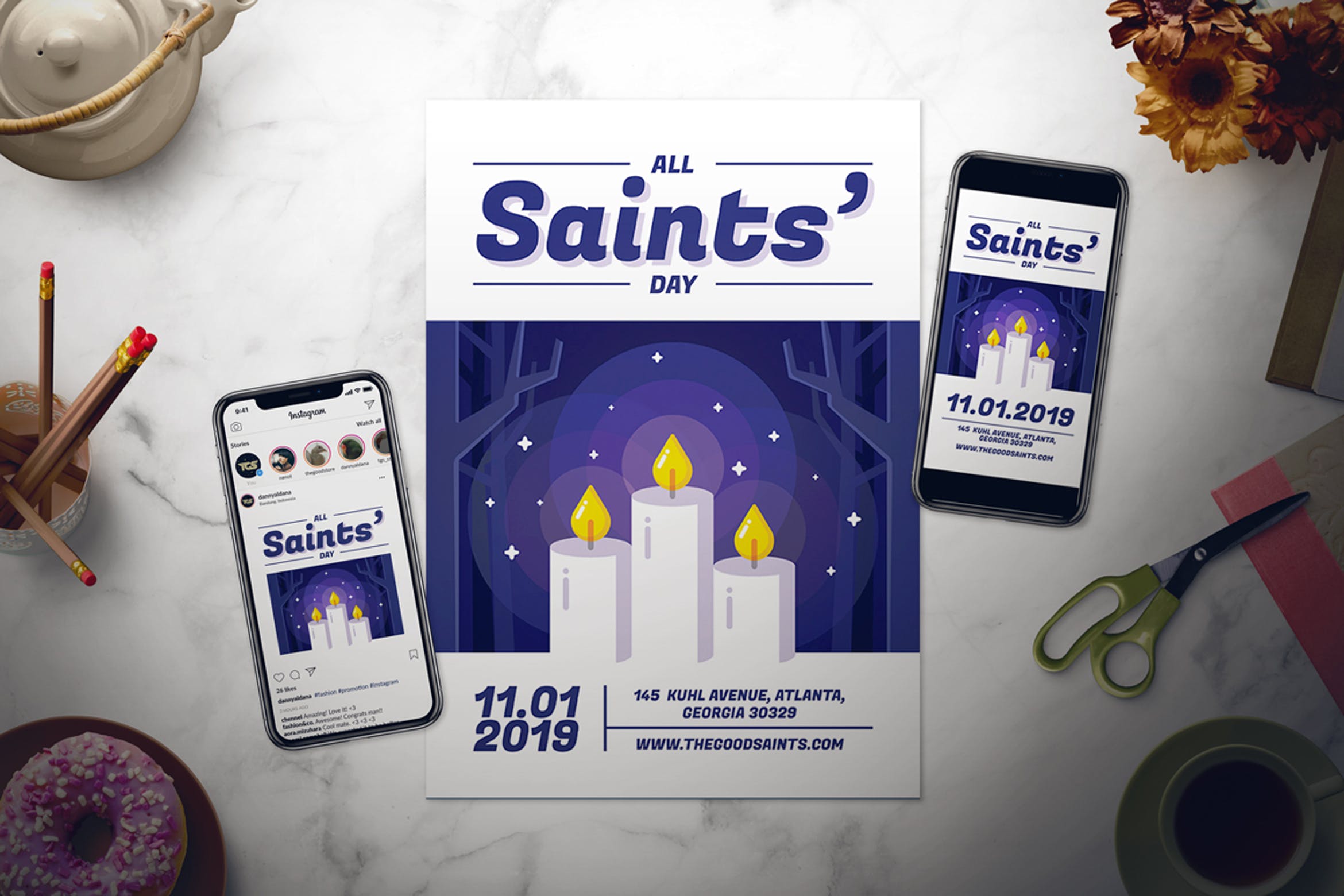 2019年万圣节主题活动海报设计模板 All Saints’ Day Flyer Set