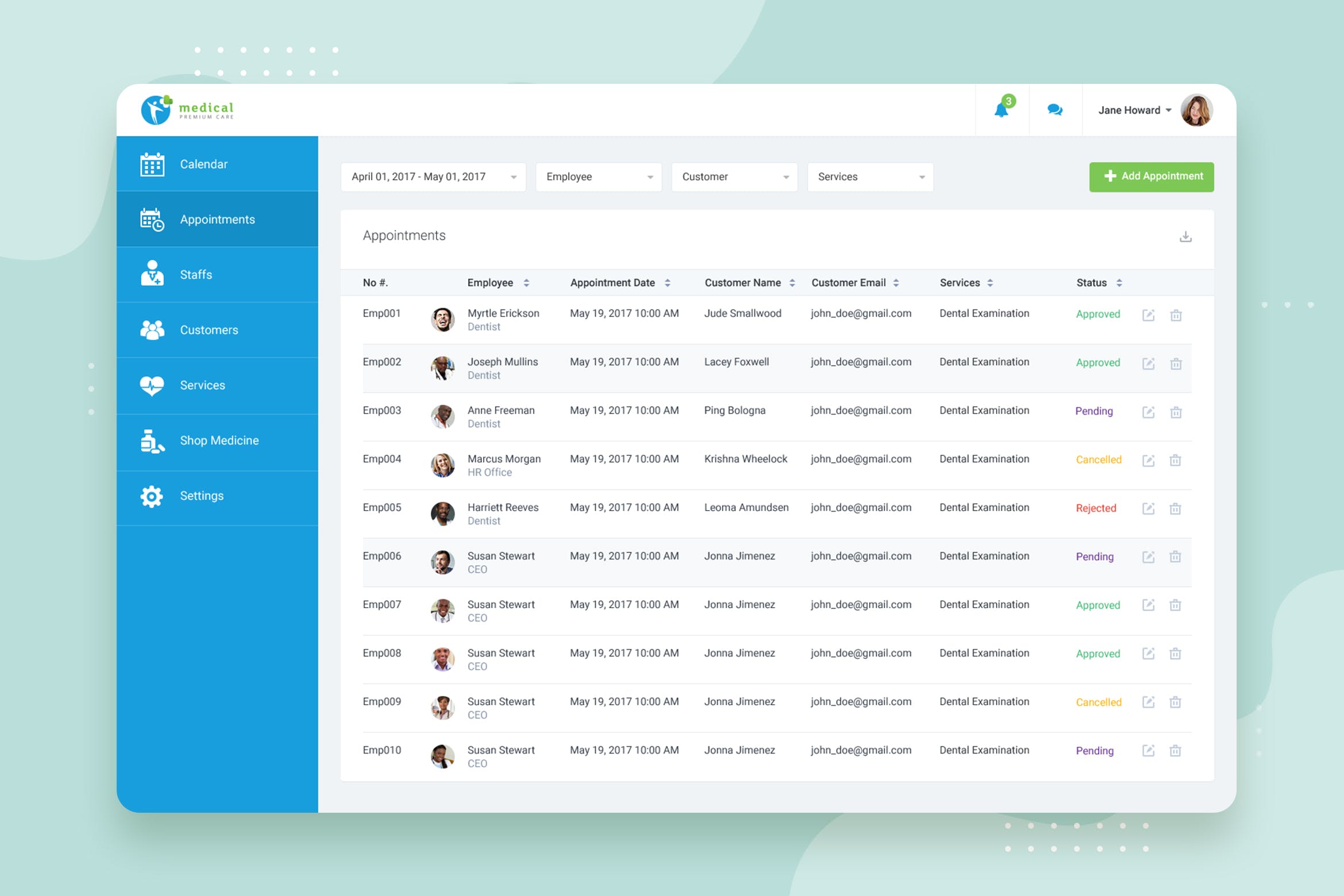 互联网+医院CRM系统后台医生预约管理界面UI设计PSD模板 CRM Booking Appointment Web-based UI design