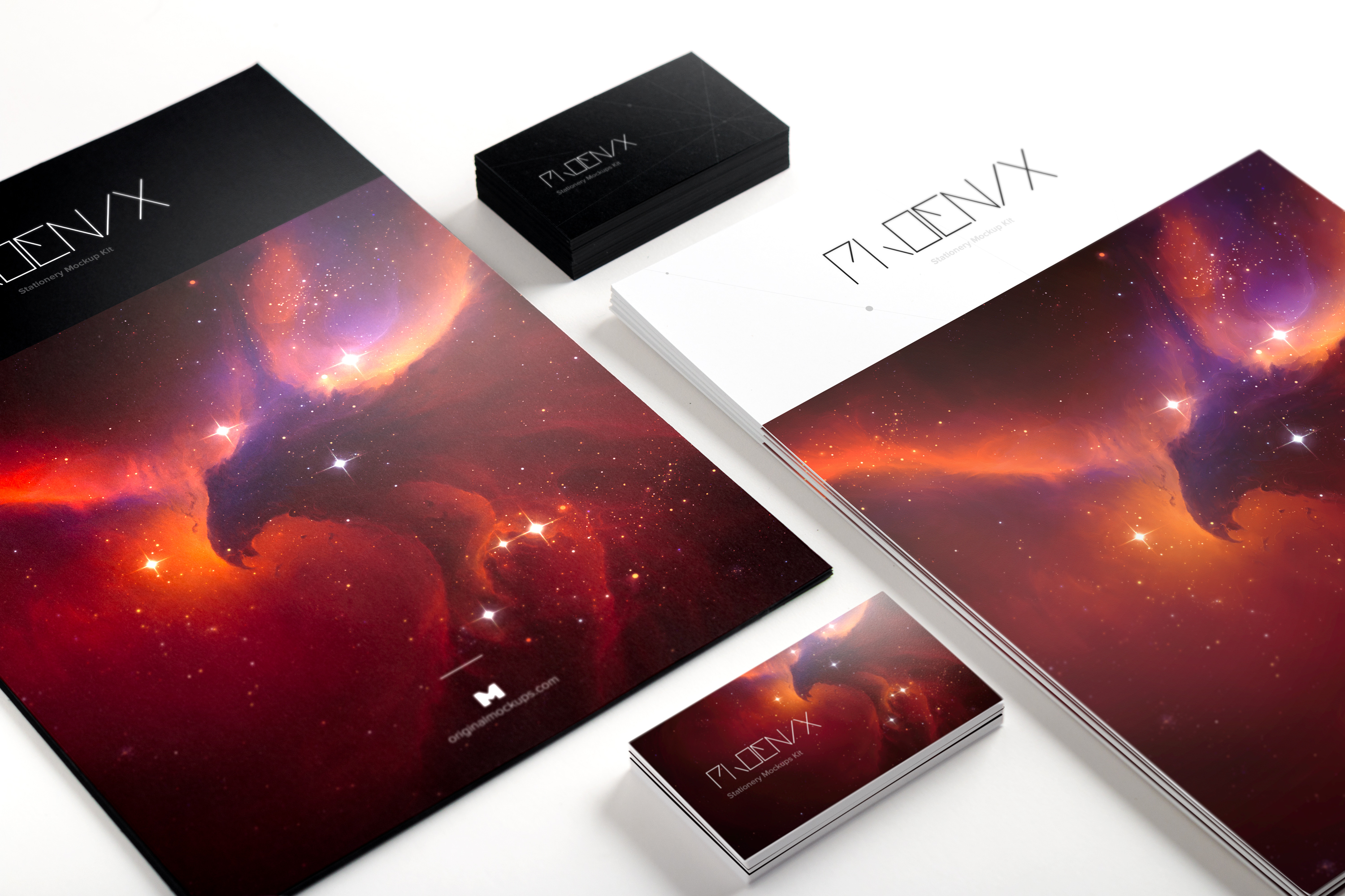 黑白两种风格海报&企业名片设计样机模板01 Black and White A4 and Business Cards Mockup 01