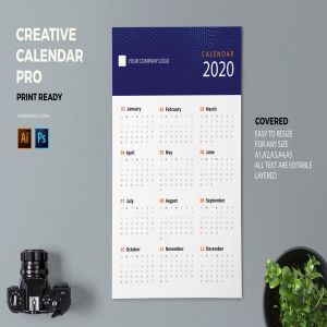 等距圆点波浪几何图形2020创意日历年历设计模板 Creative Calendar Pro 2020插图1