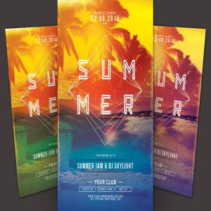 清爽夏日海滩聚会宣传单模板 Summer Flyer Template