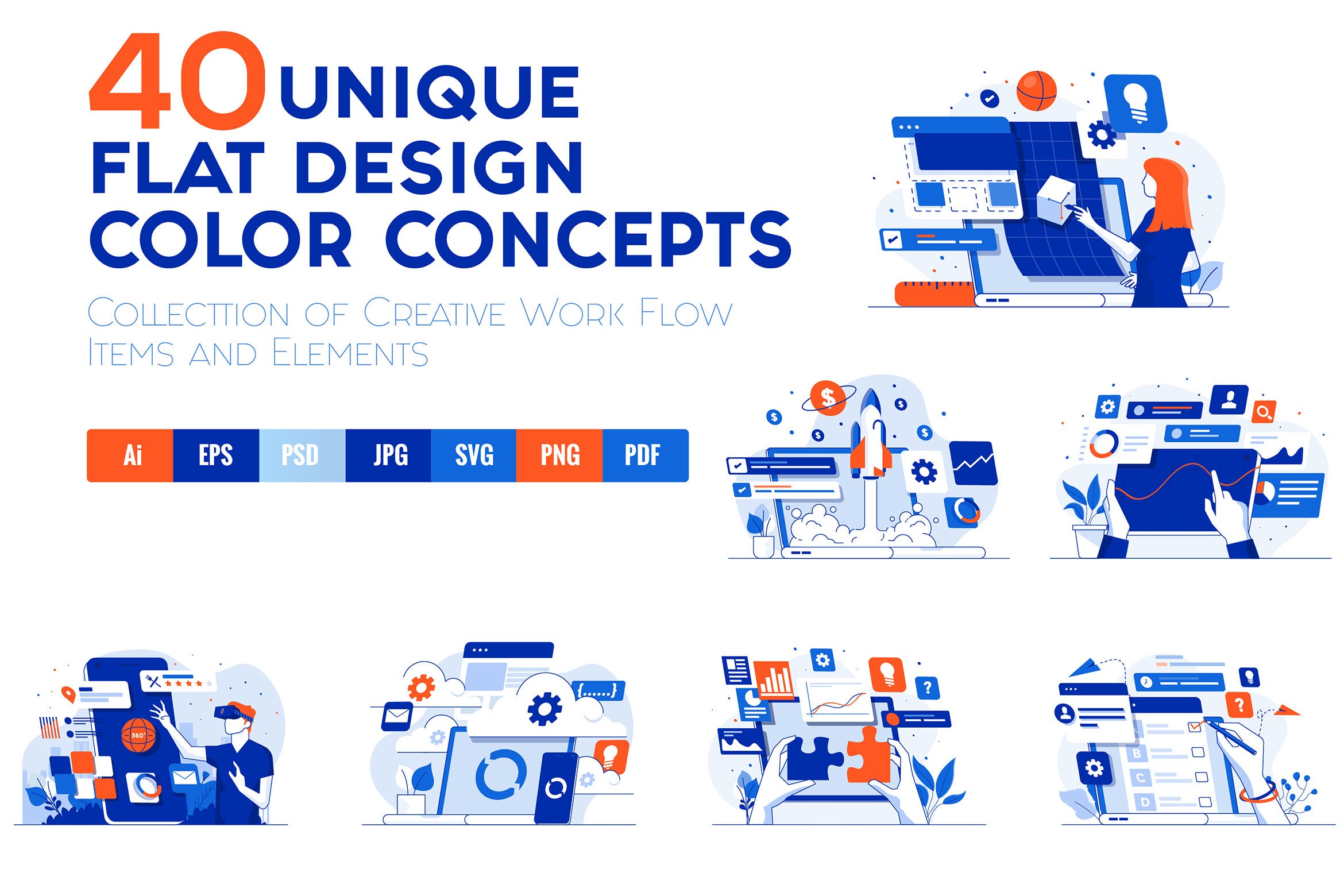 40套现代公寓扁平设计风格概念插画 Set of 40 Modern Flat Design Concepts