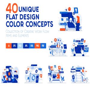 40套现代公寓扁平设计风格概念插画 Set of 40 Modern Flat Design Concepts