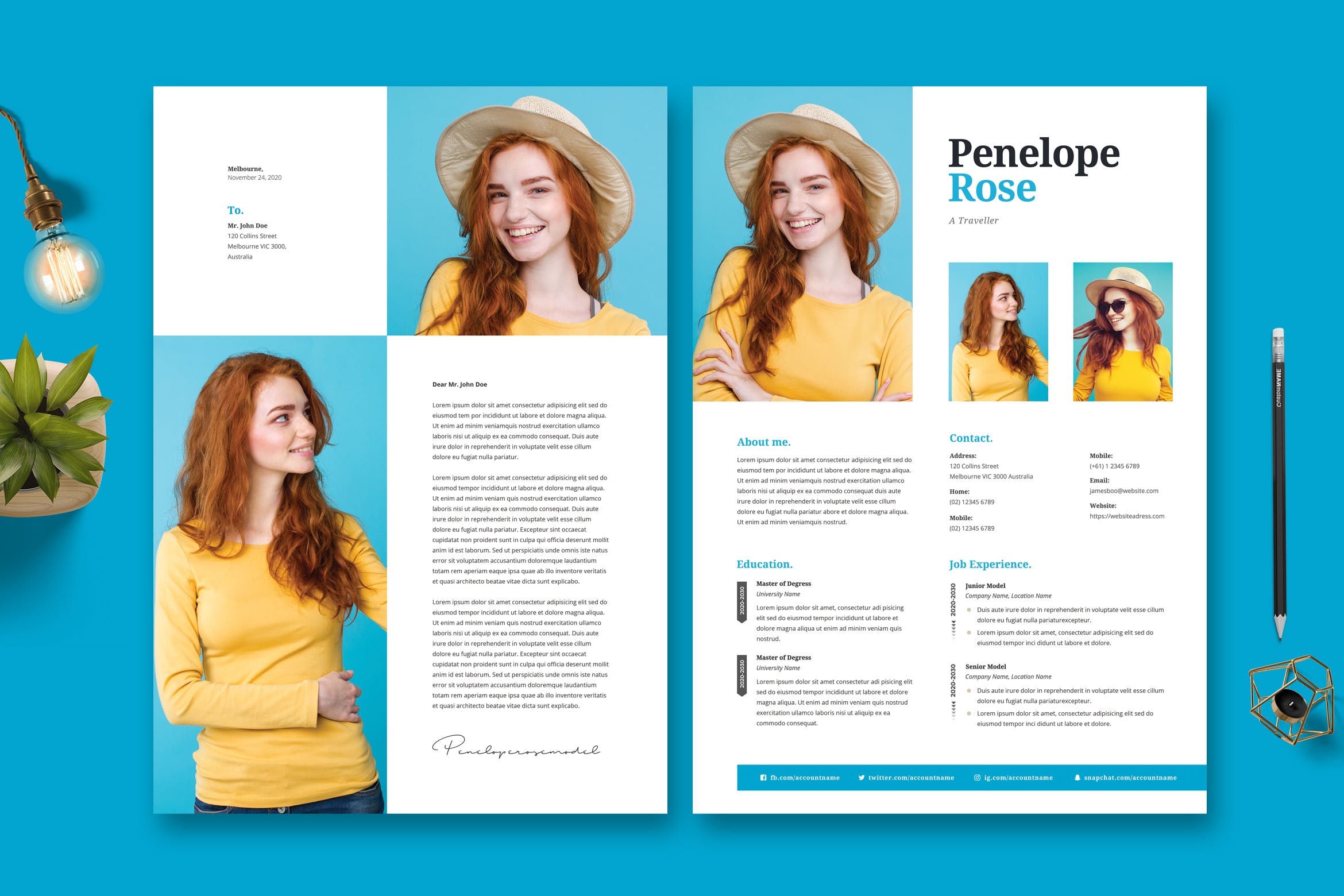 职业旅行家介绍信/个人简历设计模板v44 Traveller Resume / CV Template 44