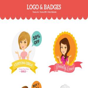 卡通女孩形象Logo徽标设计素材包 Custom Girls – Logo & Badges Creator插图3