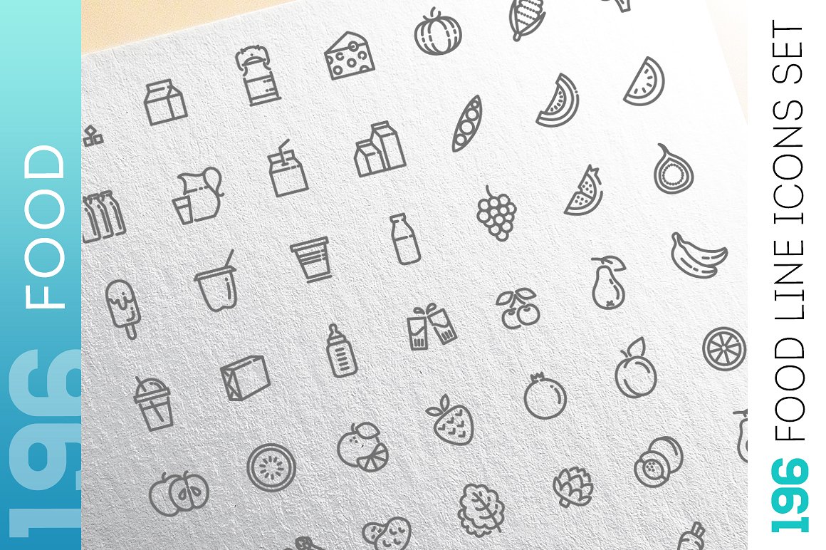 196个食物&饮品的线形图标合辑下载[ai,psd,eps,png,jpg]