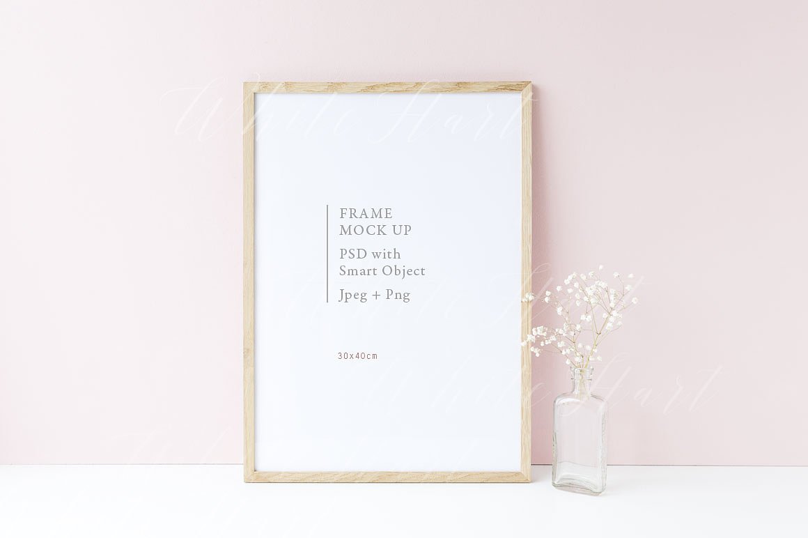 春季花卉系列30×40画框相框模板 Wooden 30x40cm frame mock up