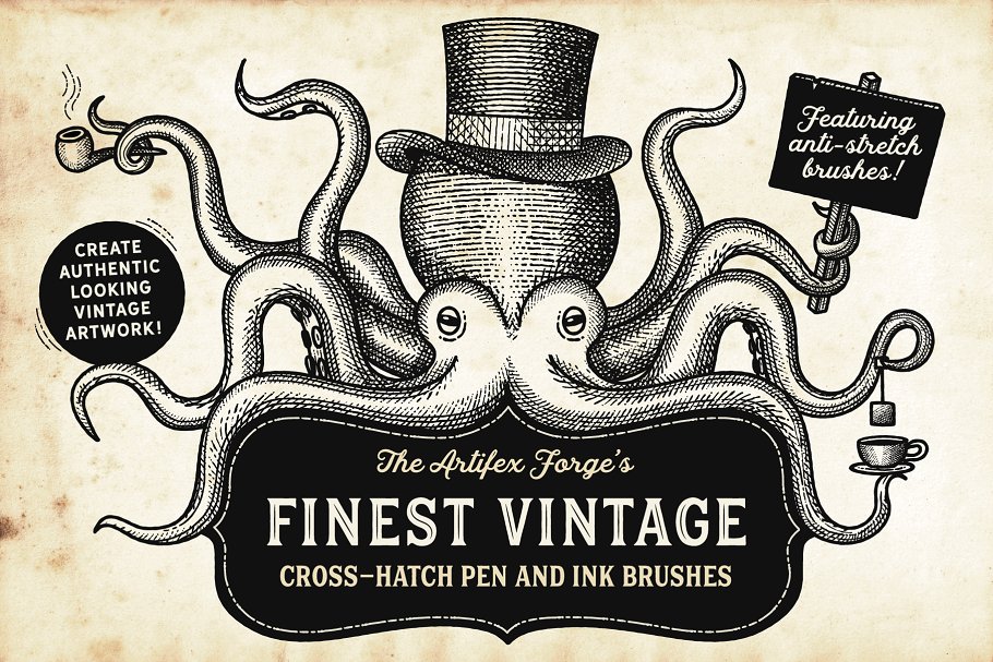 复古线条纹理AI笔刷 Finest Vintage – Illustrator Brushes
