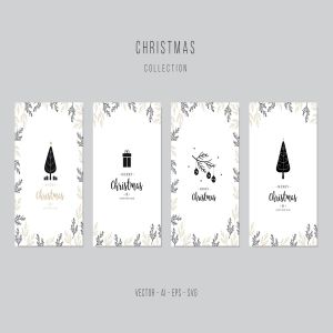 植物手绘图案圣诞节贺卡矢量设计模板集v1 Christmas Greeting Vector Card Set