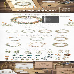 花环水彩质感花环素材下载[PSD,Ai,PNG]