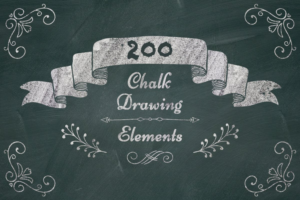 200个高分辨率粉笔画风格装饰元素PNG素材合集 200 High Resolution PNG Elements