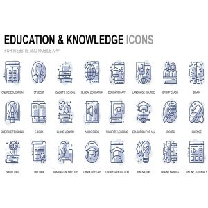 教育和知识主题线性图标矢量图标素材 Education and Knowledge Thin Line Icons
