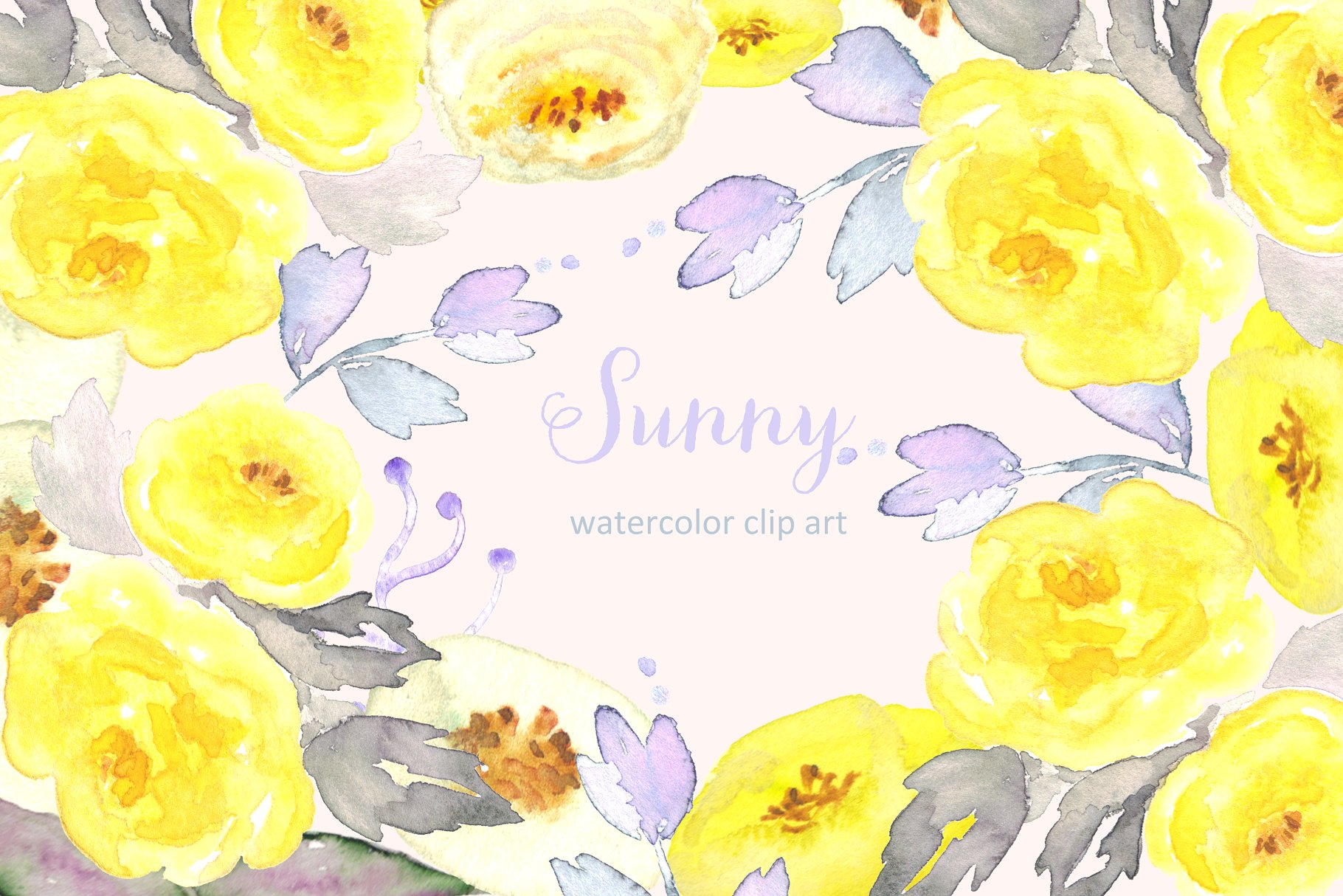 手绘黄色花卉水彩插画 Sunny Watercolor Clipart