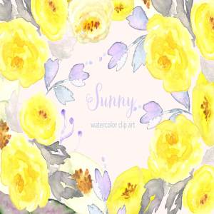 手绘黄色花卉水彩插画 Sunny Watercolor Clipart