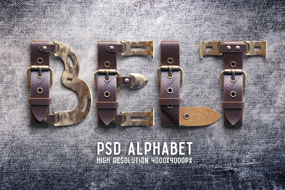 蒸汽朋克时代风格皮带样式PSD字体 PSD Font “Belt”