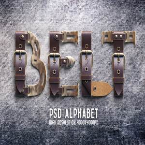 蒸汽朋克时代风格皮带样式PSD字体 PSD Font “Belt”