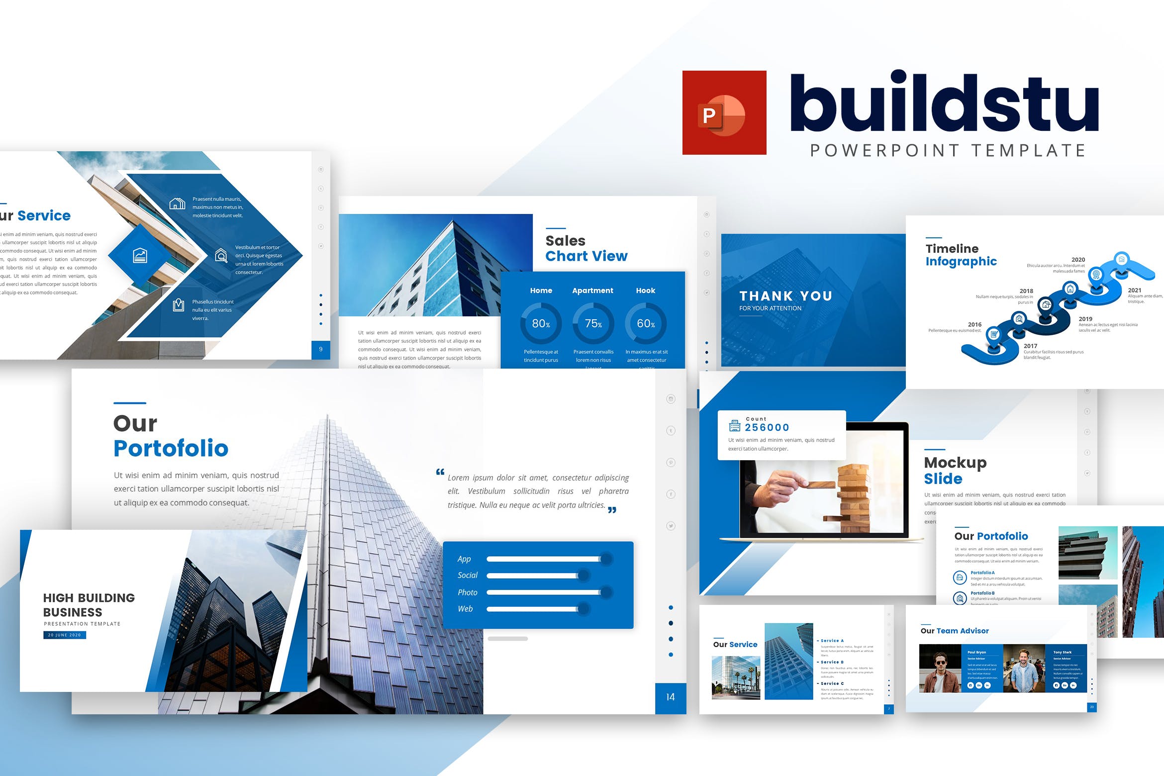 高级写字楼物业管理/租赁服务公司介绍PPT幻灯片模板 Buildstu – Business Powerpoint Template