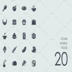 一组20个美食元素矢量图标  World food icons
