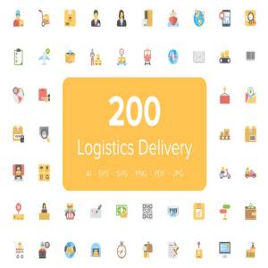 200枚快递物流配送主题扁平风格图标 200 Flat Logistics Delivery Icons