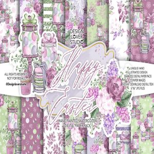 快乐复活节紫色水彩花卉剪贴画素材 Happy Easter digital paper pack