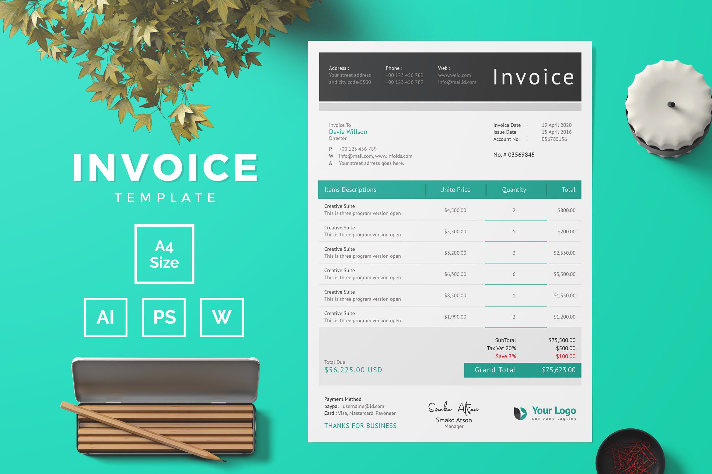 企业发票票据报价单设计模板v03 Invoice Template 03