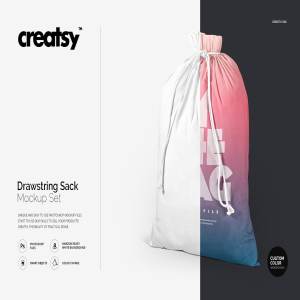 拉绳袋布袋样机模板集合 Drawstring Sack Mockup Set