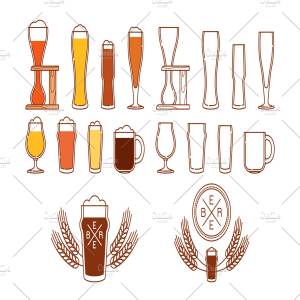啤酒主题素材(杯子、图标&Logo) Beer glasses, icons and logos