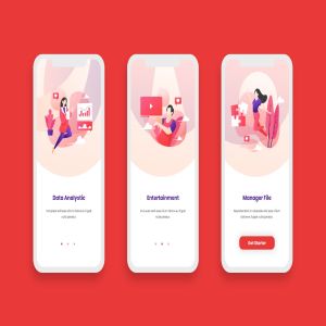 信息科技场景插画企业级APP应用启动页设计模板 Onboarding Screens Mobile App