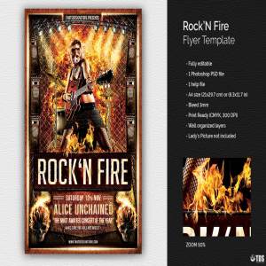 热血沸腾摇滚音乐活动海报传单设计PSD模板 Rock’N Fire Live Flyer PSD