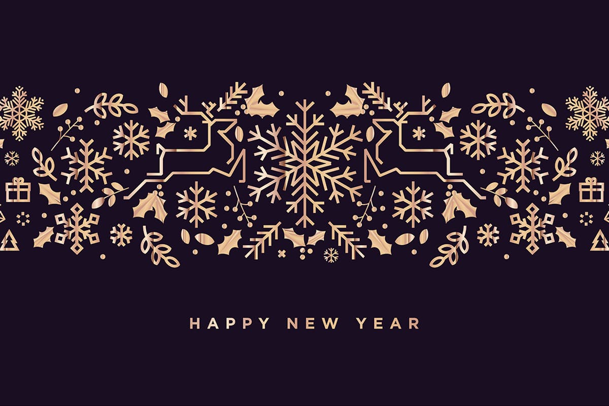 2019年新年贺卡海报金箔装饰元素矢量图形 Happy New Year 2019