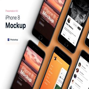 APP界面设计截图预览iPhone 8手机样机模板v3 Presentation Kit – iPhone showcase Mockup