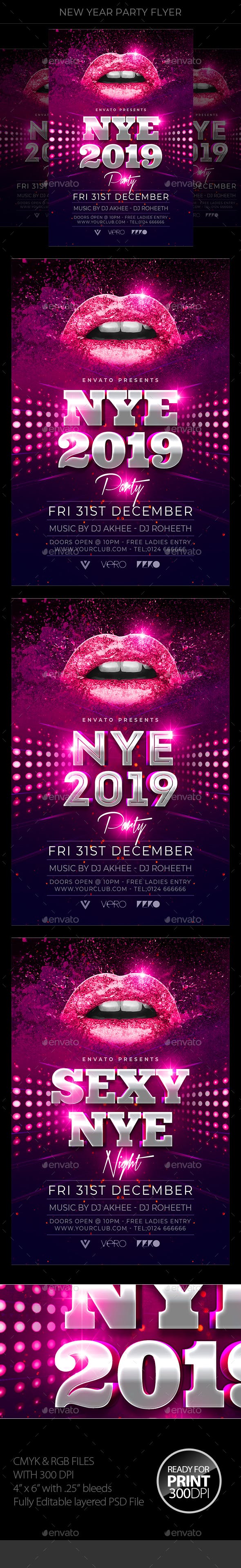 独特多彩的新年晚会海报模板 New Year Party Flyer [psd]