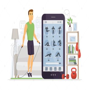家庭健身卡通人物矢量插画 Home fitness – cartoon character illustration