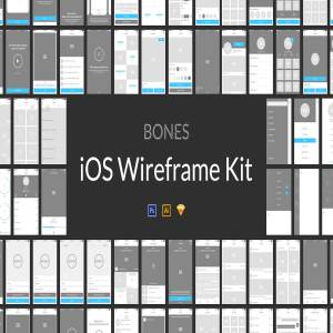 iOS 应用设计线框图素材包 Bones IOS Wireframe Kit [PS,AI,Sketch]