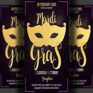 狂欢节化装舞会活动宣传单页模板 Mardi Gras Flyer Template