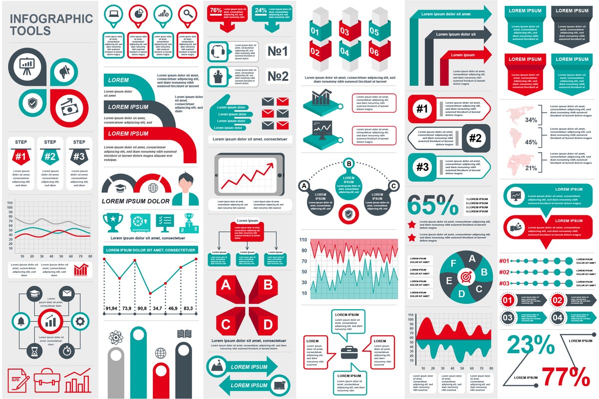 市场业务数据统计演示信息图表幻灯片设计素材 Presentation Infographic Elements Template