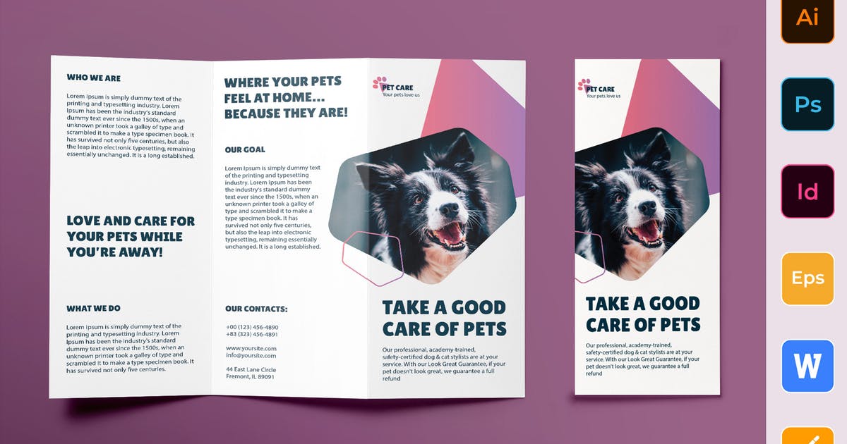 宠物美容护理三折页传单设计模板