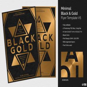 极简主义黑金俱乐部PSD传单模板V.5 Minimal Black Gold Flyer PSD V5